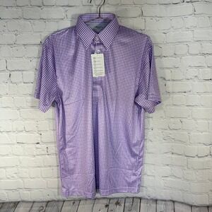 New Collars &‎ Co Mens Purple Gingham Dress Collar Polo Performance Shirt Medium